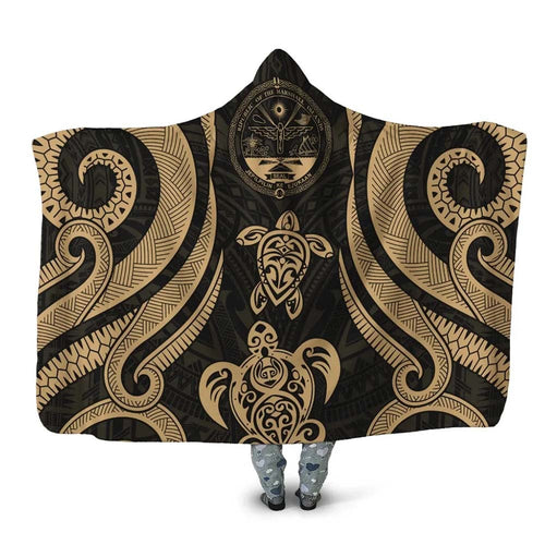 Marshall Islands Hooded Blanket - Gold Tentacle Turtle Crest