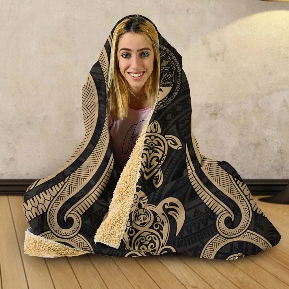 Marshall Islands Hooded Blanket - Gold Tentacle Turtle Crest