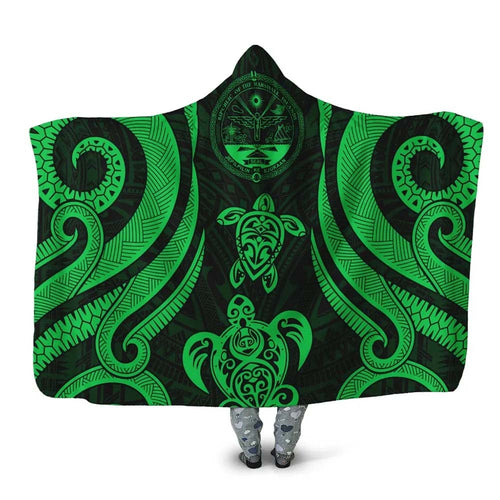 Marshall Islands Hooded Blanket - Green Tentacle Turtle Crest