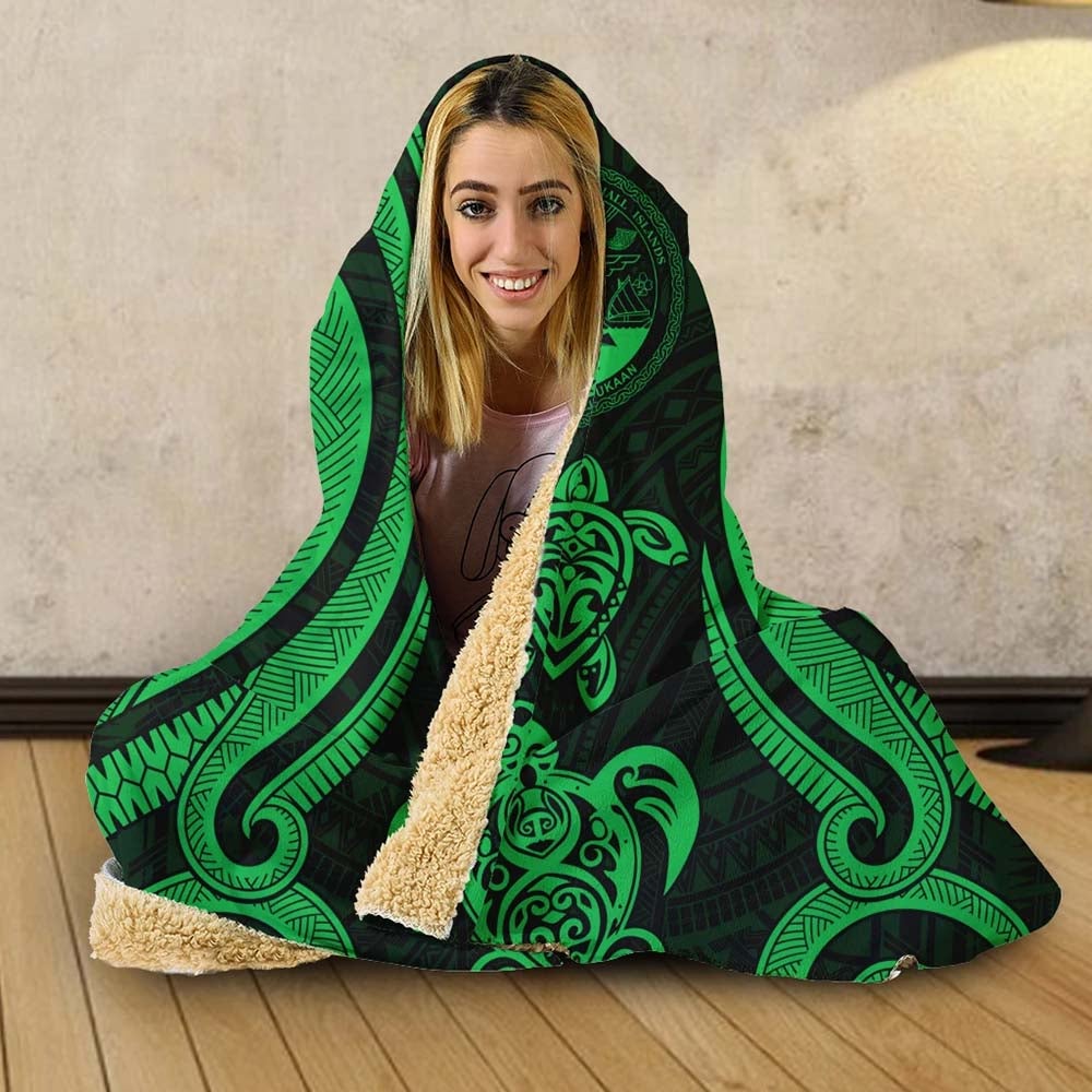 Marshall Islands Hooded Blanket - Green Tentacle Turtle Crest