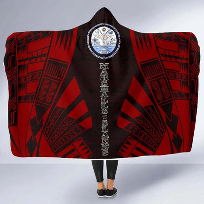 Marshall Islands Hooded Blanket - Polynesian Tattoo Red