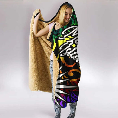 Marshall Islands Hooded Blanket - Rainbow Polynesian Pattern