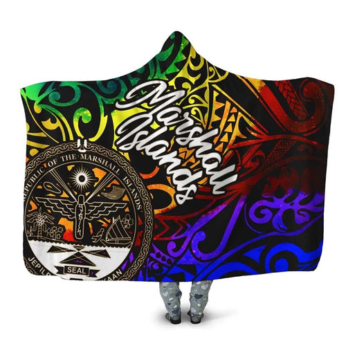 Marshall Islands Hooded Blanket - Rainbow Polynesian Pattern Crest