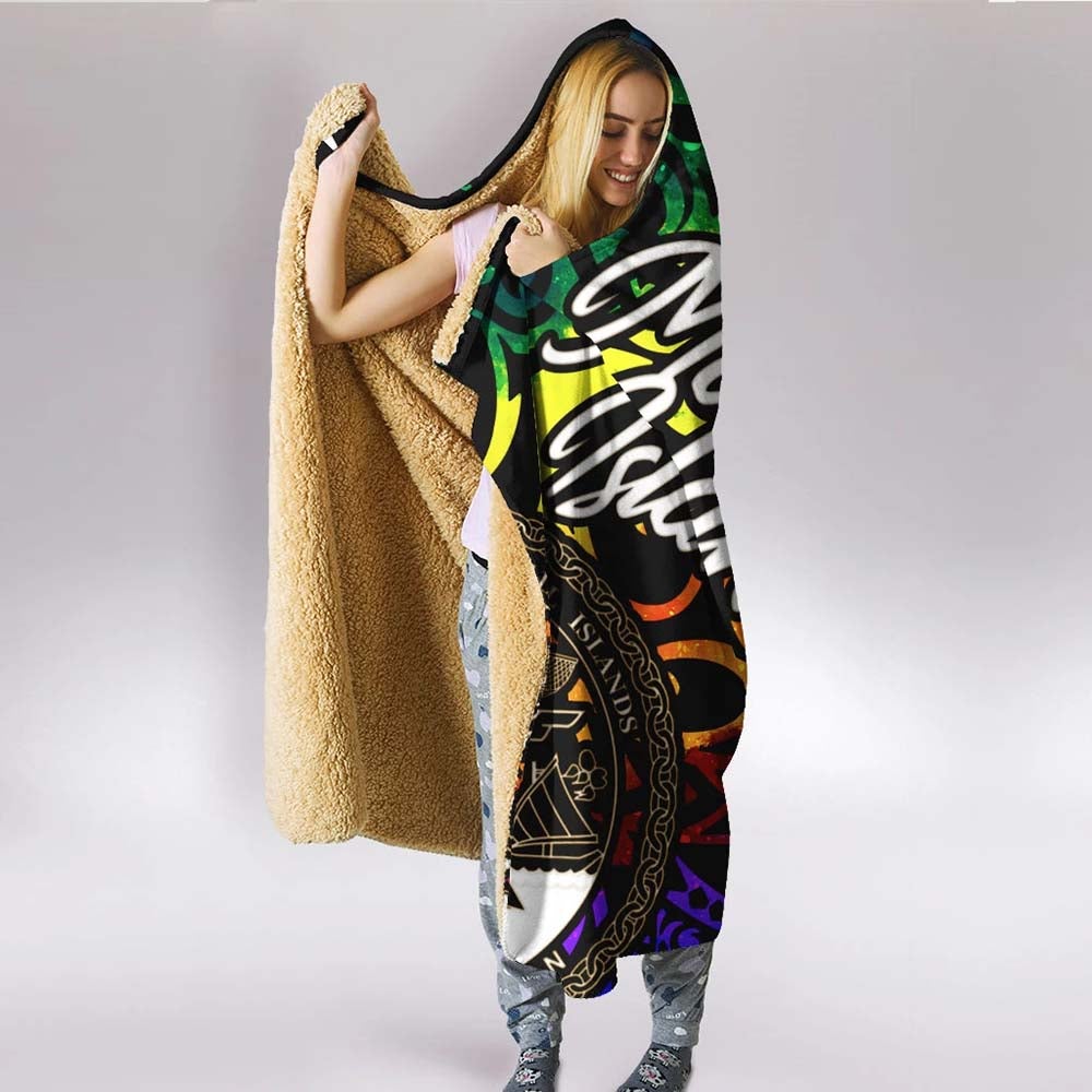 Marshall Islands Hooded Blanket - Rainbow Polynesian Pattern Crest