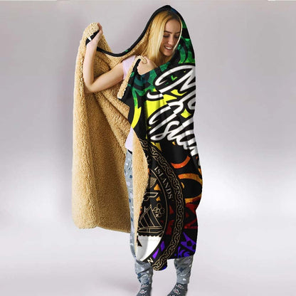 Marshall Islands Hooded Blanket - Rainbow Polynesian Pattern Crest
