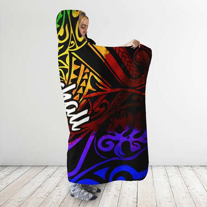 Marshall Islands Hooded Blanket - Rainbow Polynesian Pattern Crest