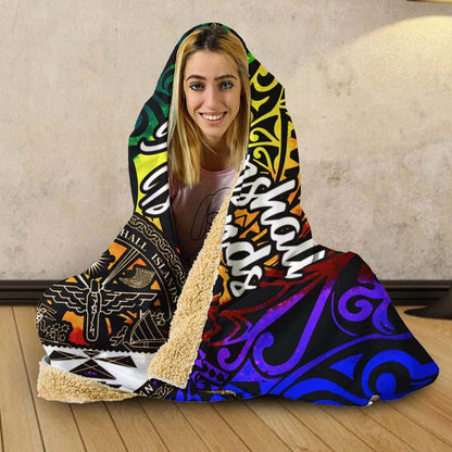 Marshall Islands Hooded Blanket - Rainbow Polynesian Pattern Crest