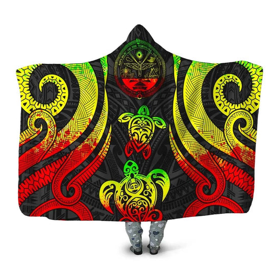 Marshall Islands Hooded Blanket - Reggae Tentacle Turtle Crest