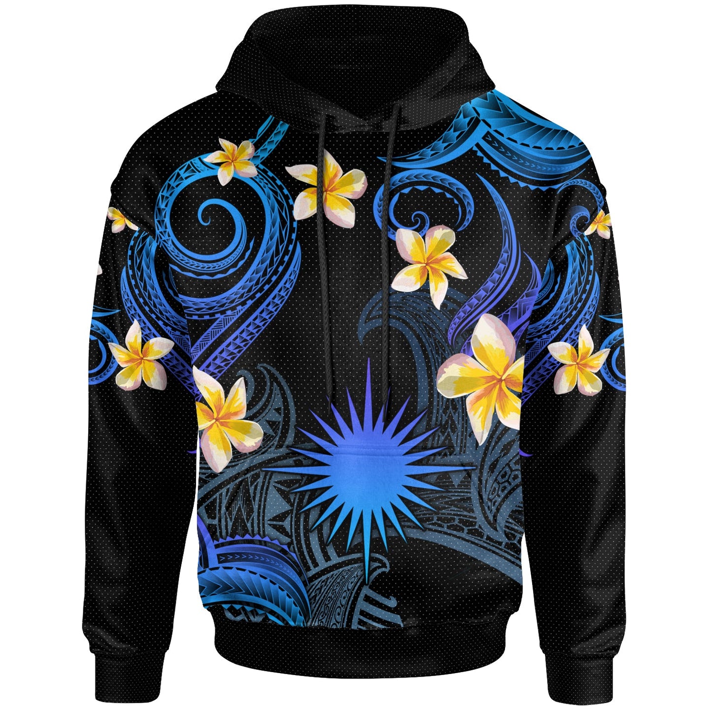 Marshall Islands Hoodie - Custom Personalised Polynesian Waves with Plumeria Flowers (Blue)
