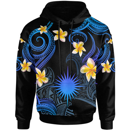 Marshall Islands Hoodie - Custom Personalised Polynesian Waves with Plumeria Flowers (Blue)