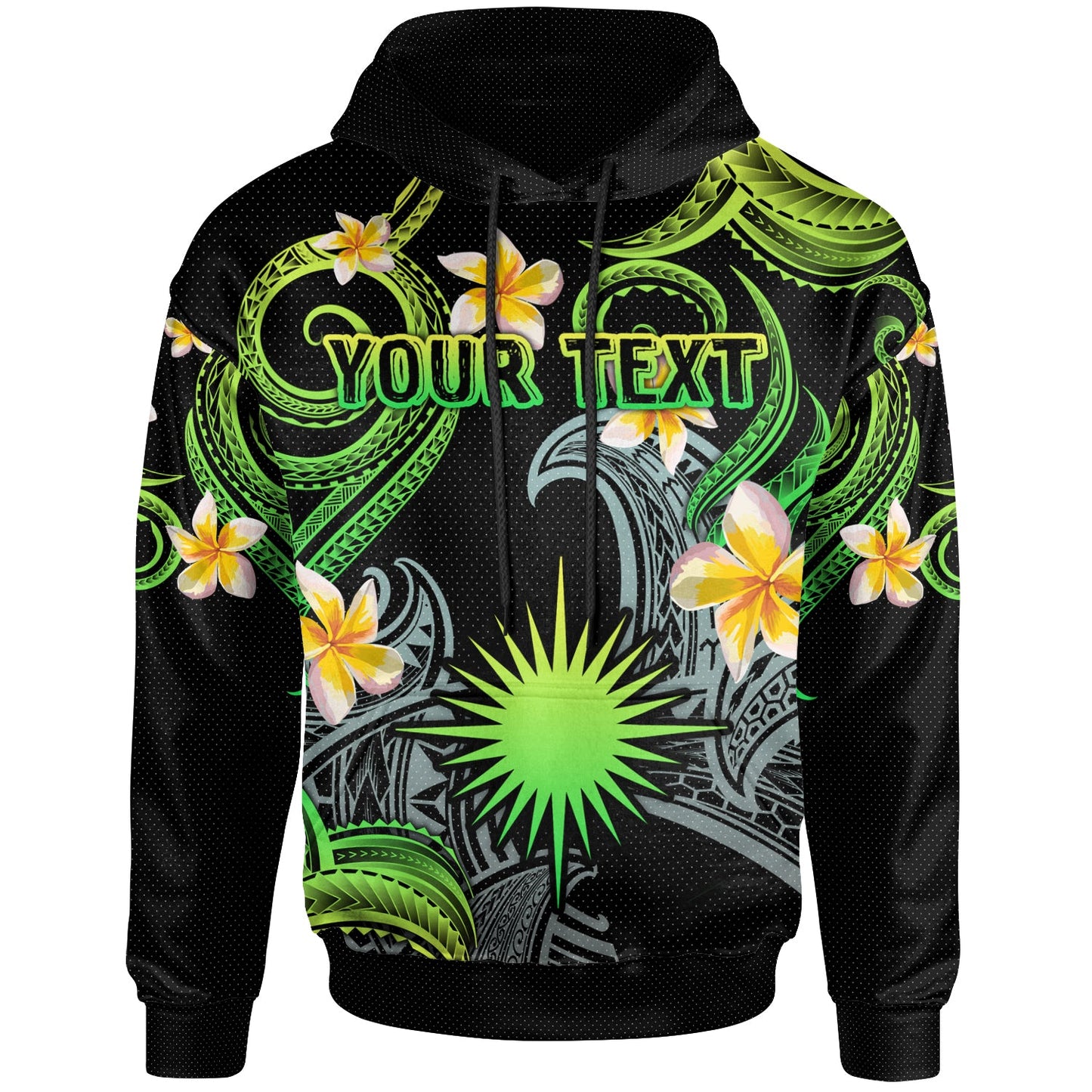 Marshall Islands Hoodie - Custom Personalised Polynesian Waves with Plumeria Flowers (Green)