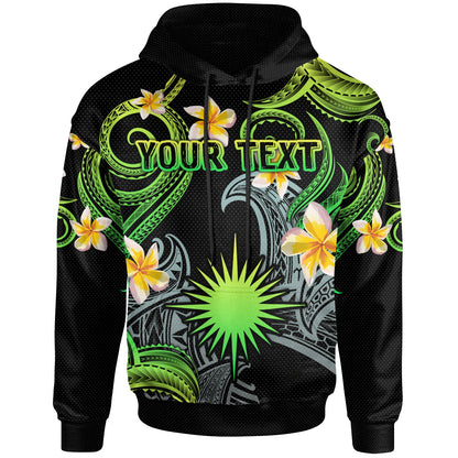 Marshall Islands Hoodie - Custom Personalised Polynesian Waves with Plumeria Flowers (Green)