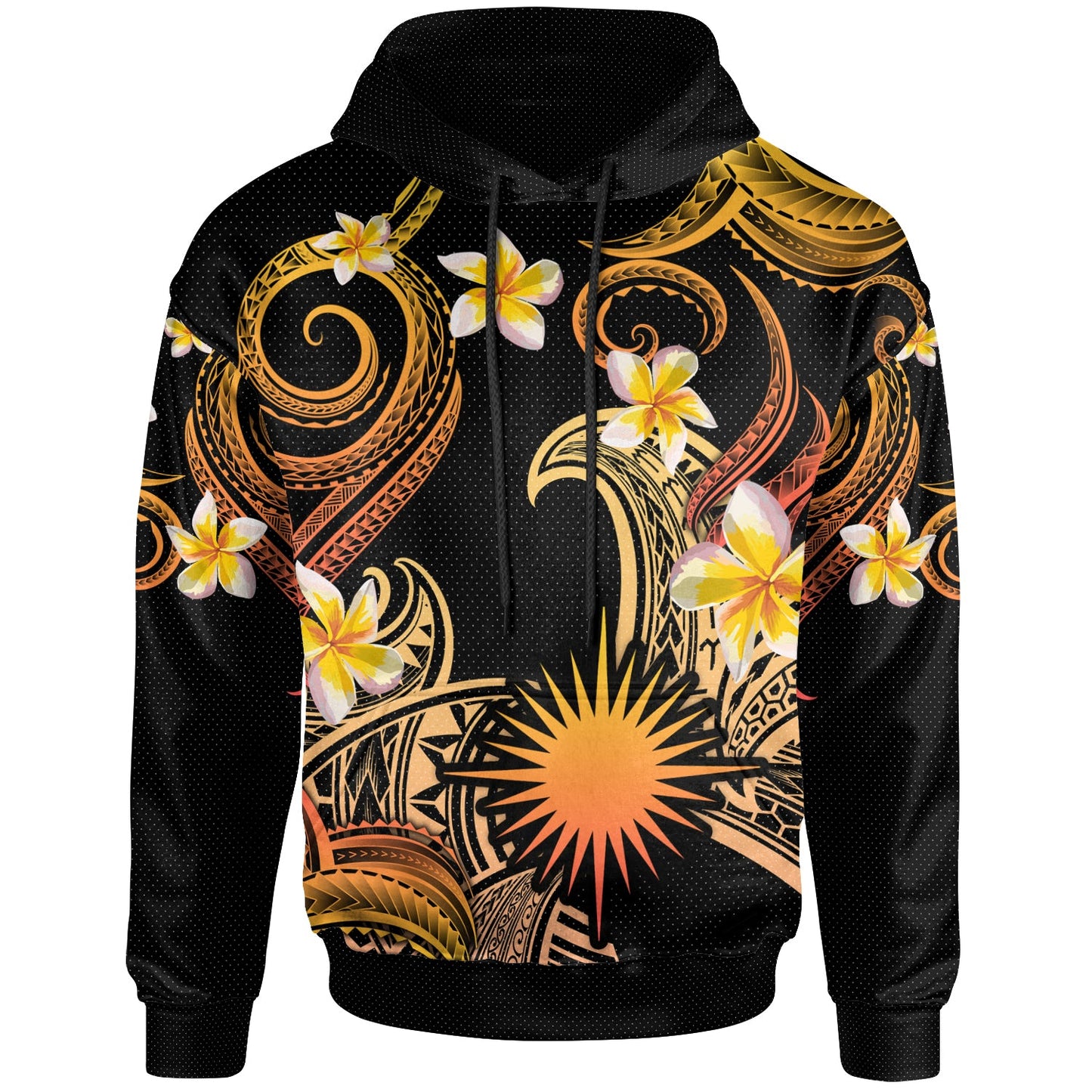 Marshall Islands Hoodie - Custom Personalised Polynesian Waves with Plumeria Flowers (Orange)