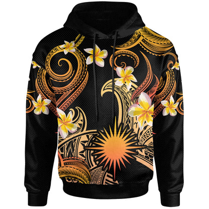 Marshall Islands Hoodie - Custom Personalised Polynesian Waves with Plumeria Flowers (Orange)