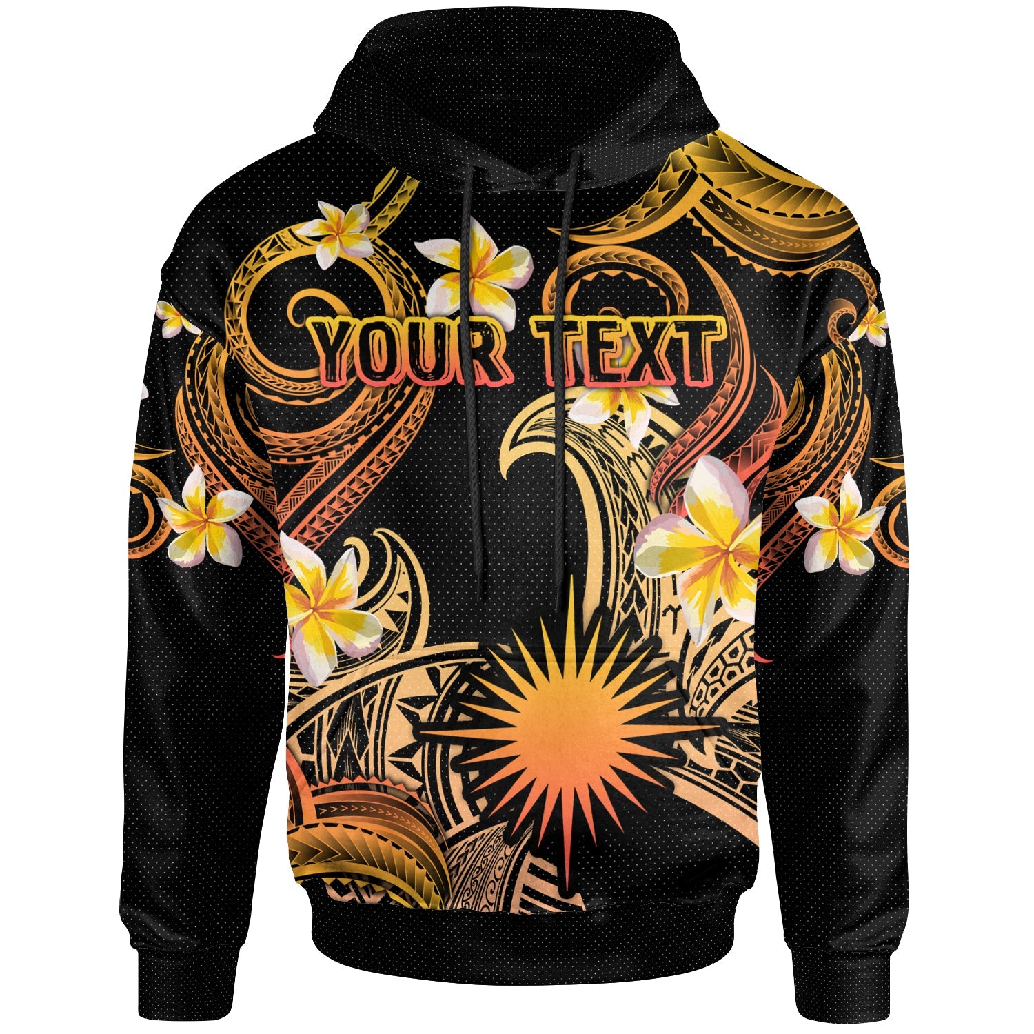 Marshall Islands Hoodie - Custom Personalised Polynesian Waves with Plumeria Flowers (Orange)