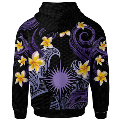 Marshall Islands Hoodie - Custom Personalised Polynesian Waves with Plumeria Flowers (Purple)