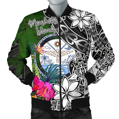 Marshall Islands Bomber Jacket - Turtle Plumeria Banana Leaf Crest