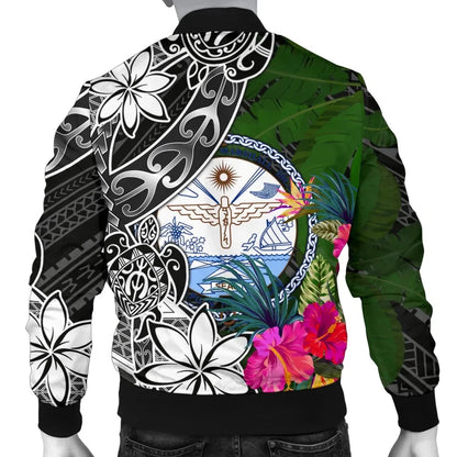 Marshall Islands Bomber Jacket - Turtle Plumeria Banana Leaf Crest