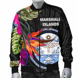 Marshall Islands Men Bomber Jacket - Hibiscus Polynesian Pattern