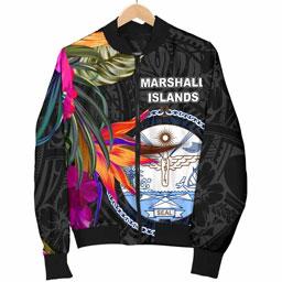 Marshall Islands Men Bomber Jacket - Hibiscus Polynesian Pattern