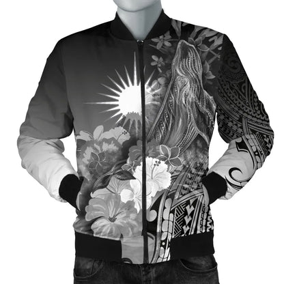 Marshall Islands Bomber Jacket - Humpback Whale with Tropical Flowers (White)