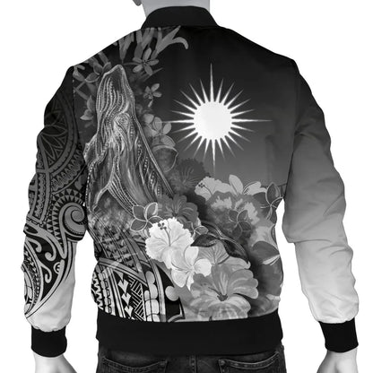 Marshall Islands Bomber Jacket - Humpback Whale with Tropical Flowers (White)
