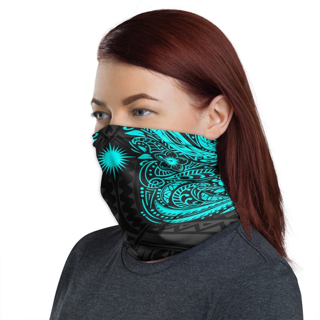 Marshall Islands Neck Gaiter - Floral Tattoo Neon Blue