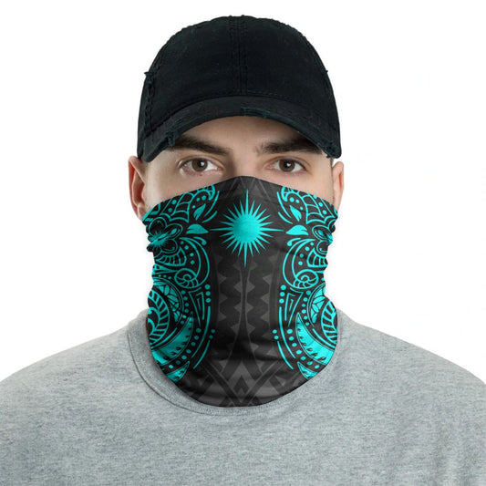 Marshall Islands Neck Gaiter - Floral Tattoo Neon Blue