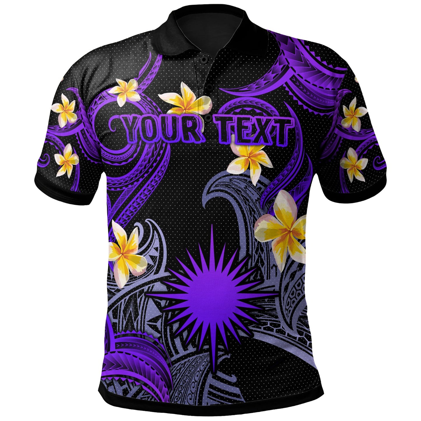 Marshall Islands Polo Shirt - Custom Personalised Polynesian Waves with Plumeria Flowers (Purple)
