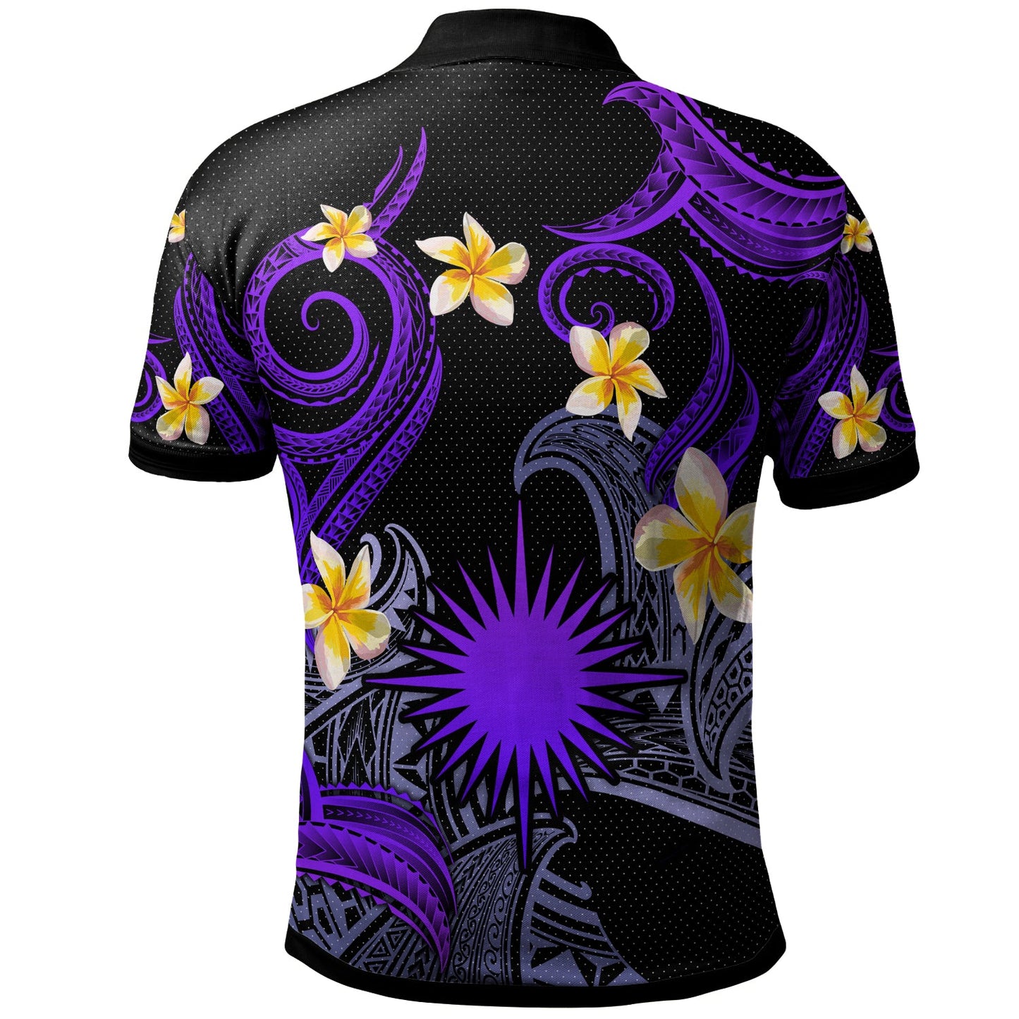 Marshall Islands Polo Shirt - Custom Personalised Polynesian Waves with Plumeria Flowers (Purple)