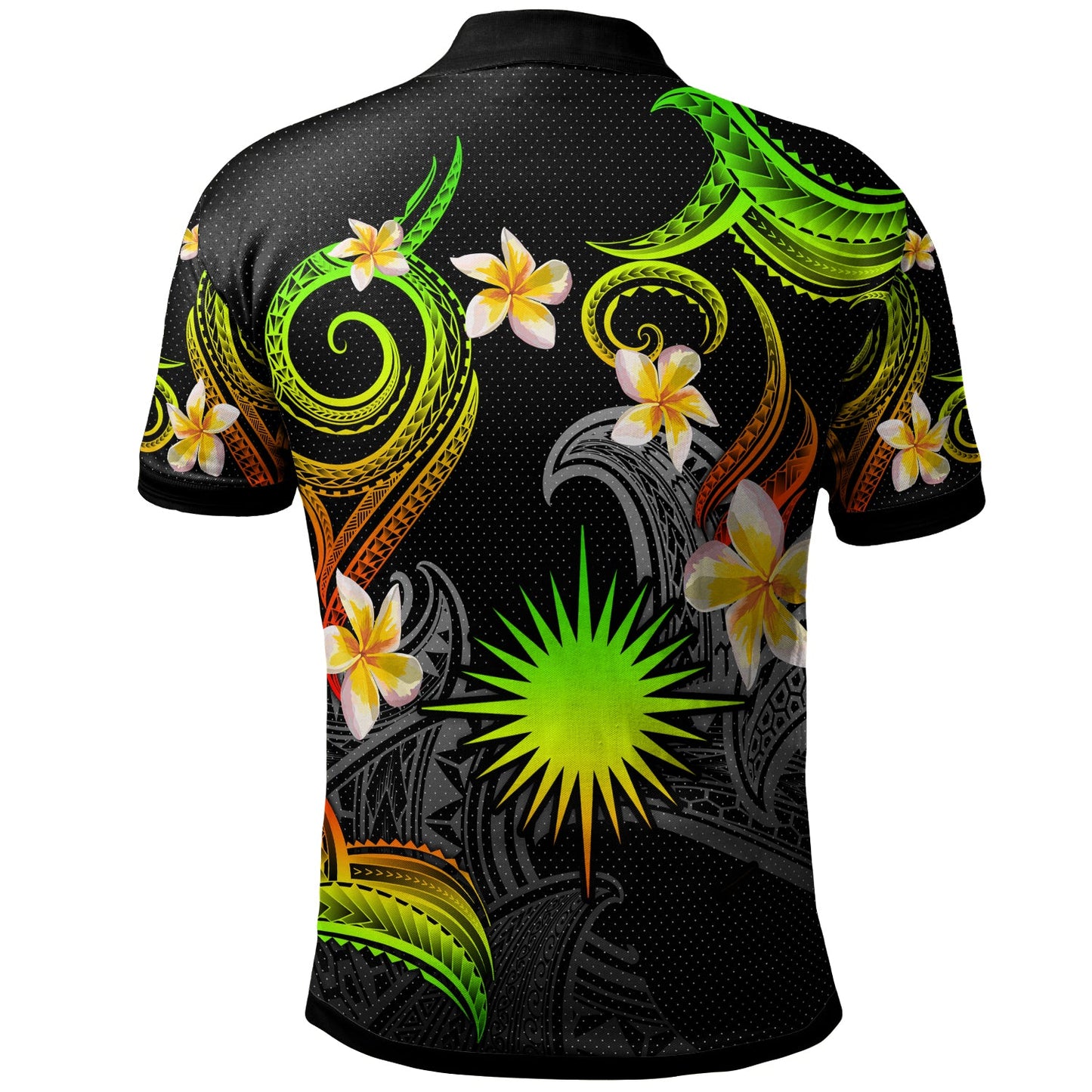 Marshall Islands Polo Shirt - Custom Personalised Polynesian Waves with Plumeria Flowers (Reggae)