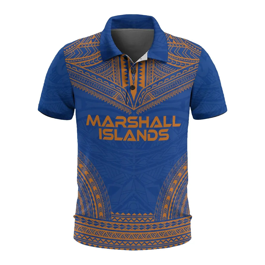 Marshall Islands Polo Shirt - Marshall Islands Flag Polynesian Chief Tattoo Flag Version