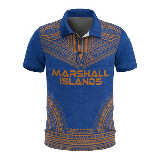 Marshall Islands Polo Shirt - Marshall Islands Flag Polynesian Chief Tattoo Flag Version