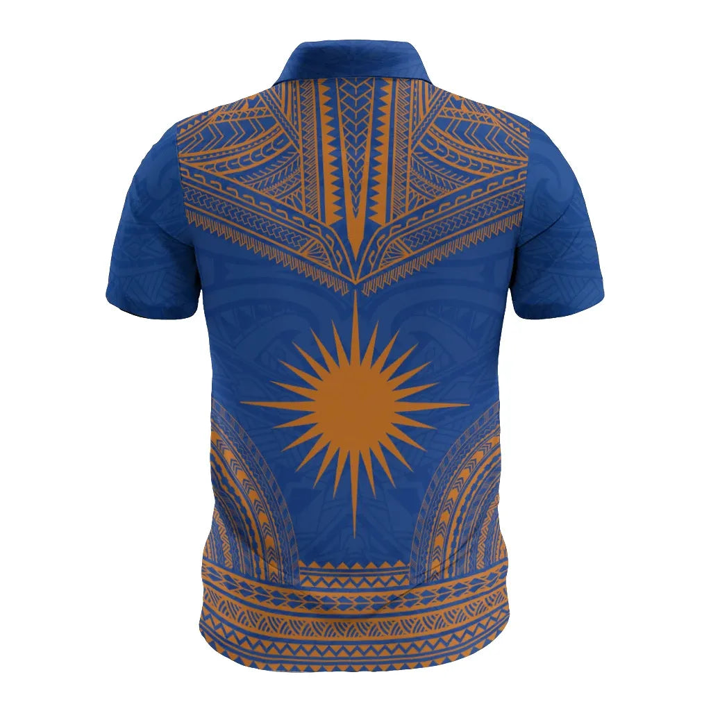 Marshall Islands Polo Shirt - Marshall Islands Flag Polynesian Chief Tattoo Flag Version