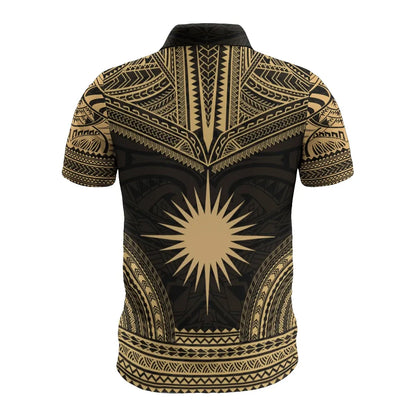 Marshall Islands Polo Shirt - Marshall Islands Flag Polynesian Chief Tattoo Gold Version