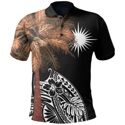 Marshall Islands Polo Shirt - Polynesian Palm Tree Black