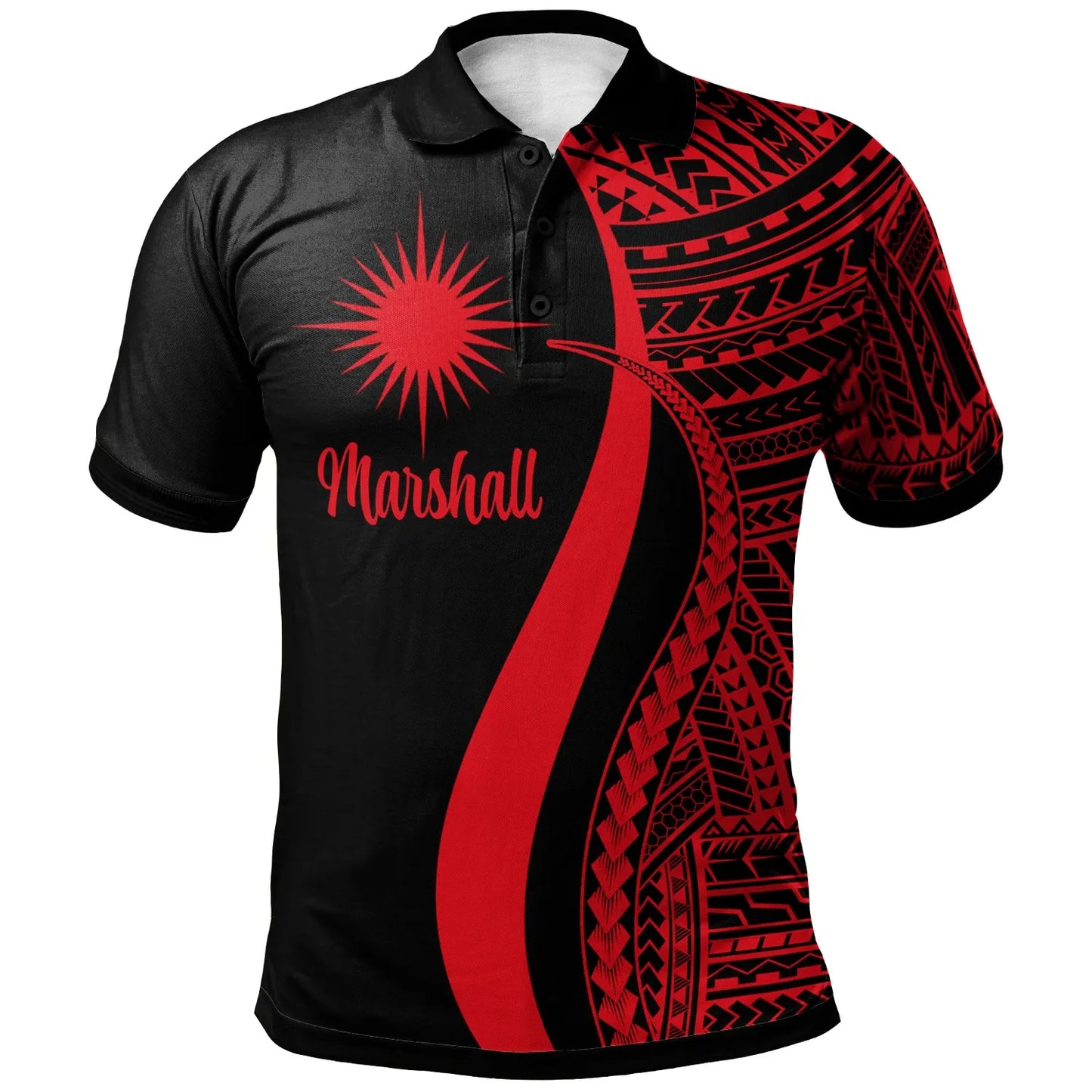 Marshall Islands Polo Shirt Red - Polynesian Tentacle Tribal Pattern