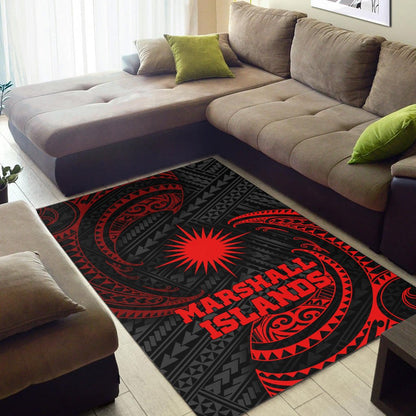 Marshall Islandss Polynesian Area Rug - Red Tribal Wave