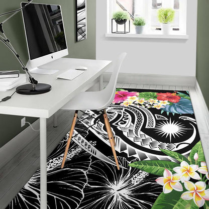 Marshall Islandss Polynesian Area Rug - Summer Plumeria (Black)