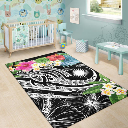 Marshall Islandss Polynesian Area Rug - Summer Plumeria (Black)
