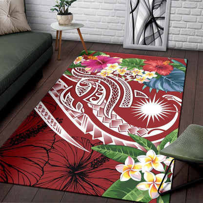 Marshall Islandss Polynesian Area Rug - Summer Plumeria (Red)