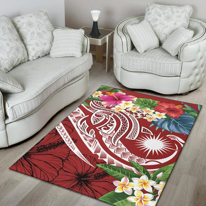 Marshall Islandss Polynesian Area Rug - Summer Plumeria (Red)