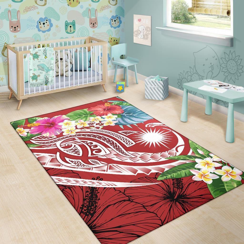 Marshall Islandss Polynesian Area Rug - Summer Plumeria (Red)