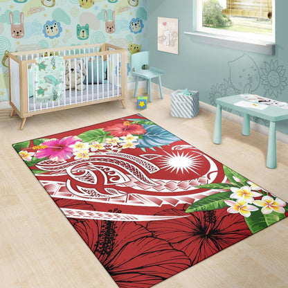 Marshall Islandss Polynesian Area Rug - Summer Plumeria (Red)
