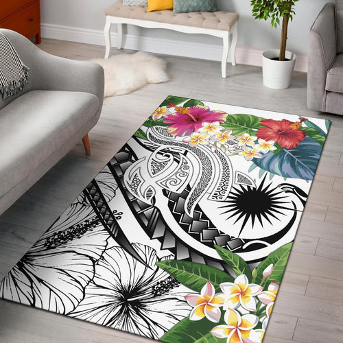 Marshall Islandss Polynesian Area Rug - Summer Plumeria (White)