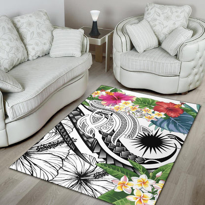 Marshall Islandss Polynesian Area Rug - Summer Plumeria (White)