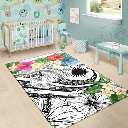 Marshall Islandss Polynesian Area Rug - Summer Plumeria (White)