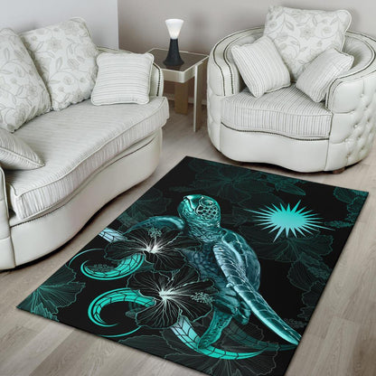Marshall Islandss Polynesian Area Rugs - Turtle With Blooming Hibiscus Turquoise