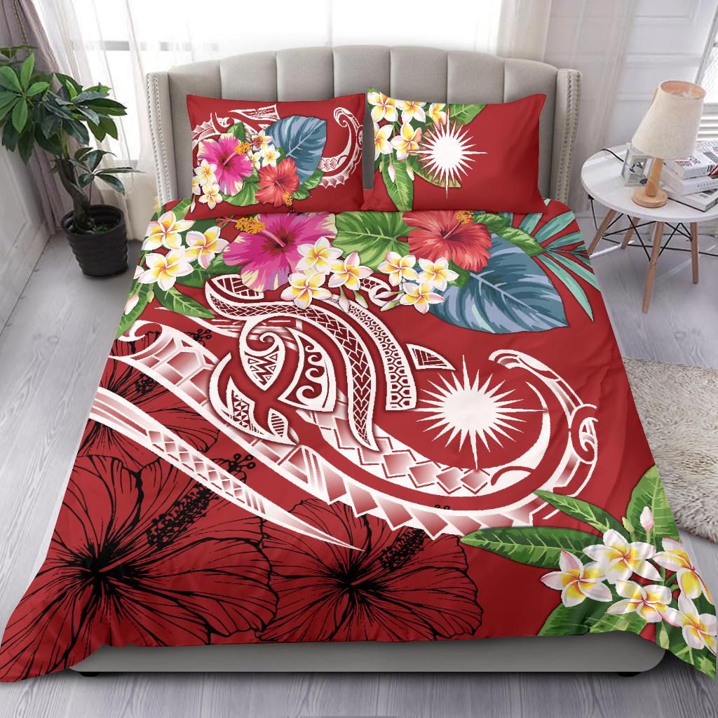 Marshall Islands Polynesian Bedding Set - Summer Plumeria (Red)