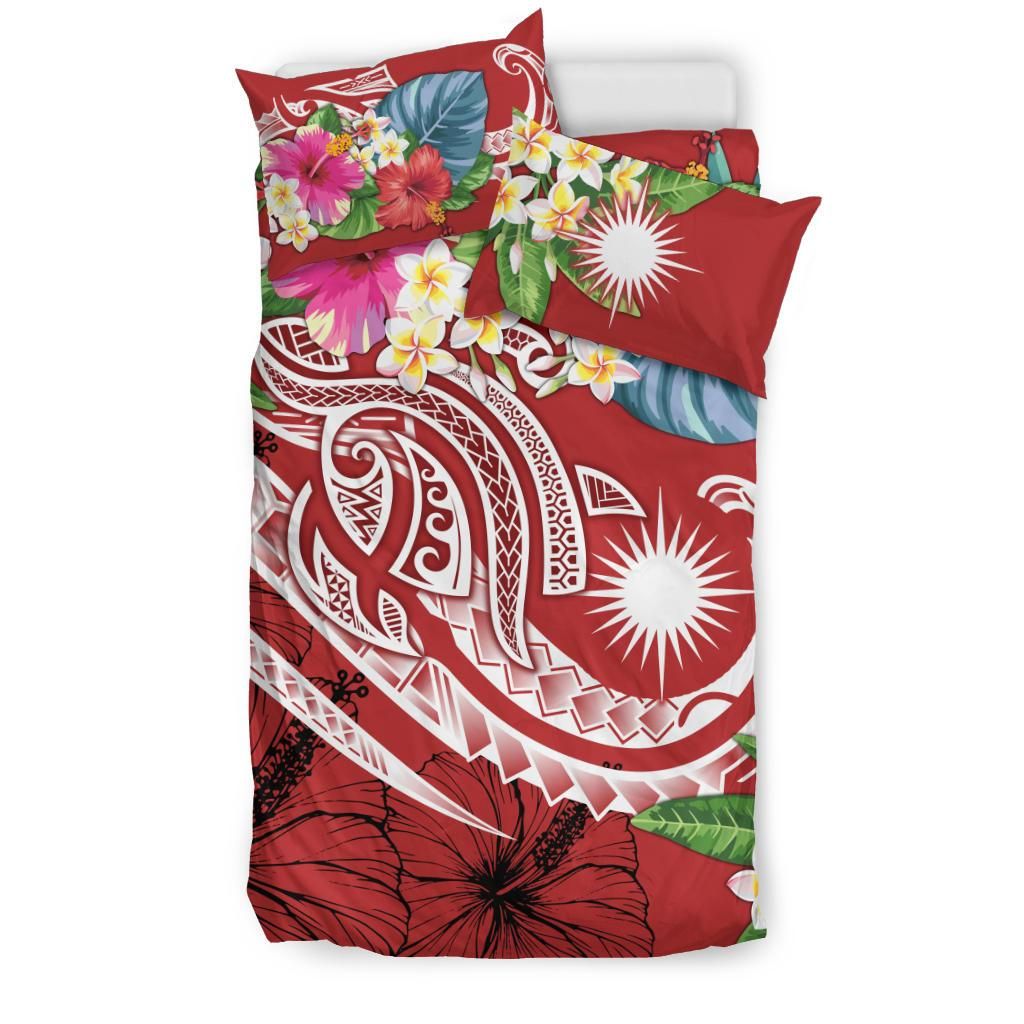 Marshall Islands Polynesian Bedding Set - Summer Plumeria (Red)